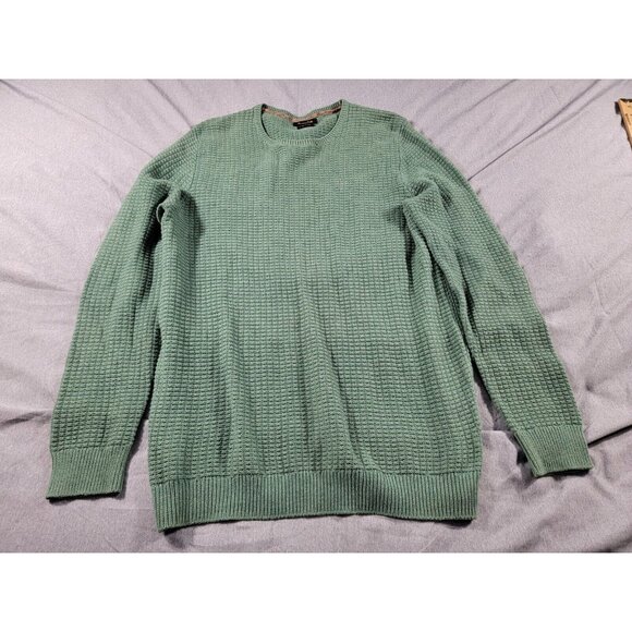 Massimo Dutti Cotton &‎ Cashmere Green waffle knit sweater, men's Medium Green - Picture 1 of 5